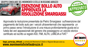 Esenzione Bollo auto, approvata risoluzione Smargiassi